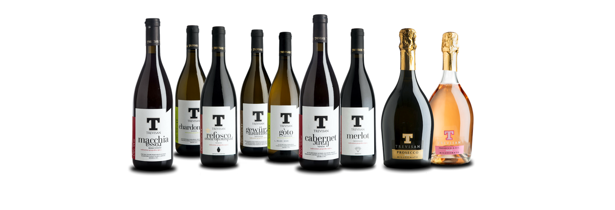 Die Weine der Cantina Trevisan nebeneinander